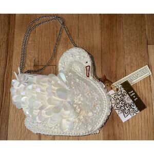 Viral White Swan Beaded Sequin Bag Crossbody From India to You NWT